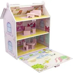 Andre Mærker Mini Trædukkehus Inkl. 7 Møbler